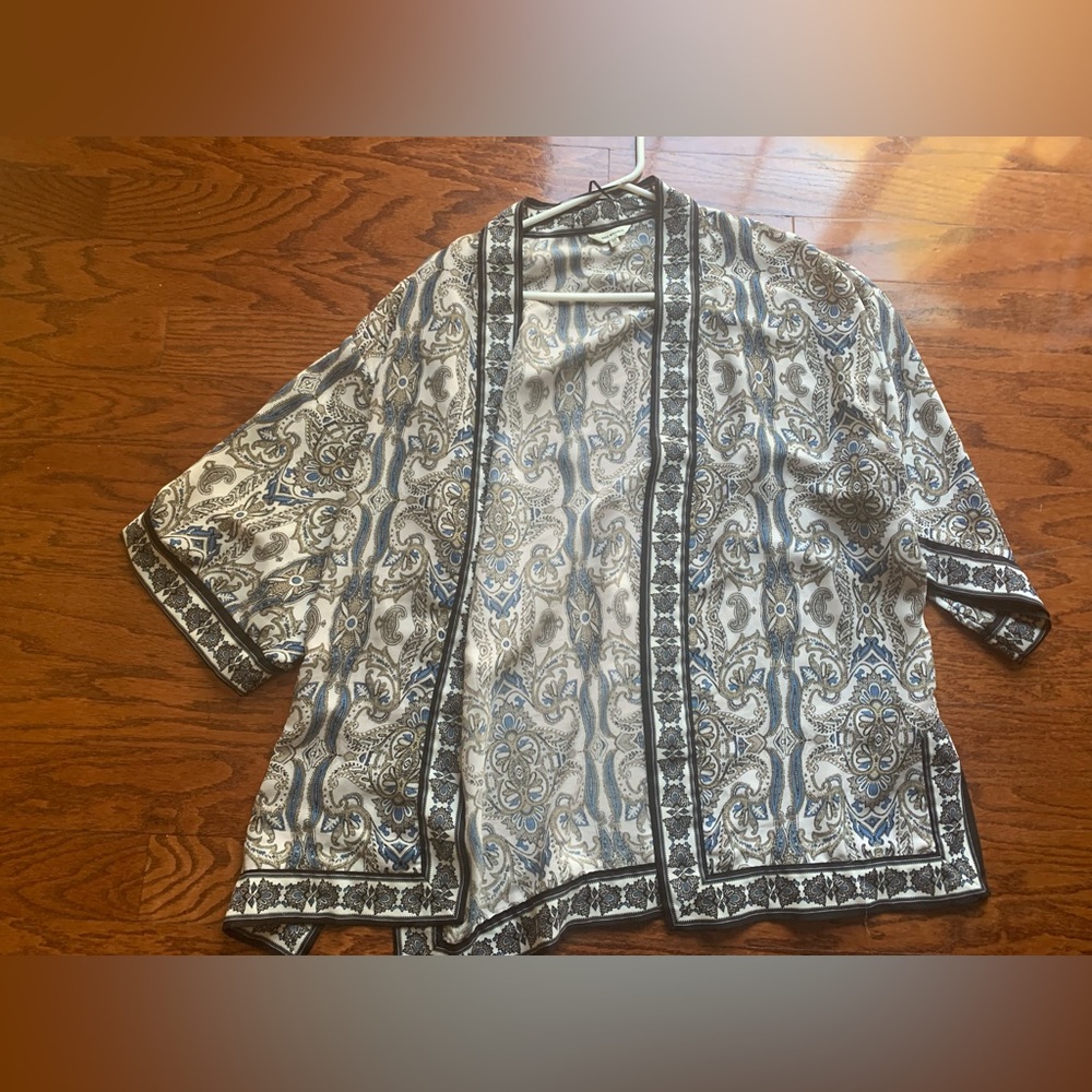 Max Studio Kimono Womens Size Medium M Cardigan Paisley Blue Black Boho